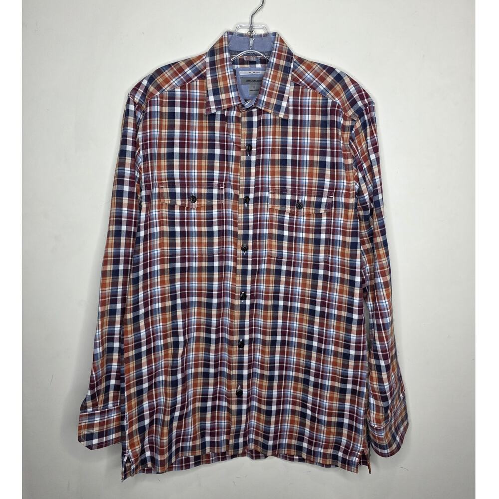 Johnston & Murphy brown orange blue cotton long sleeve button down shirt - small